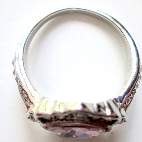 Statement Ring Sterling Silver 925 Pink Cushion Cut Pink Crystal Size 10 1/2 - Picture 9 of 13